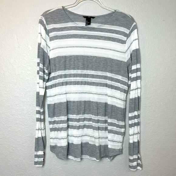 H&M Heather Gray & White Striped Long Sleeve Blouse Size L - Picture 1 of 7